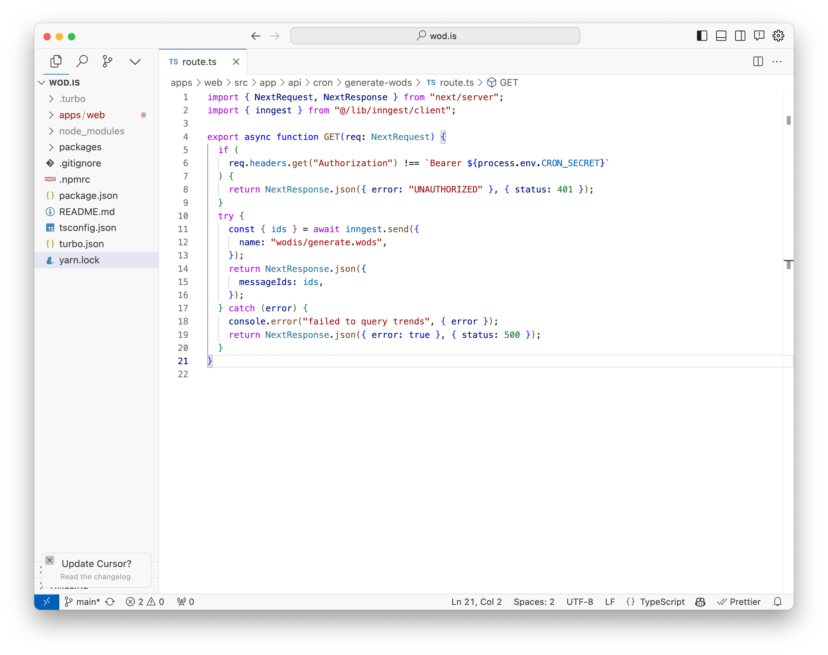 Wod.is Generate WODs Cron Job API Route